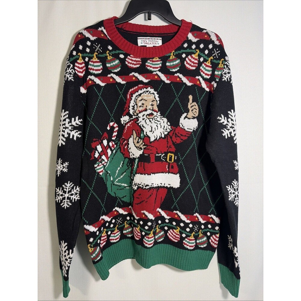 Ugly Holiday Christmas Sweater Womens XXL Santa Claus Knit Pullover Crewneck Top